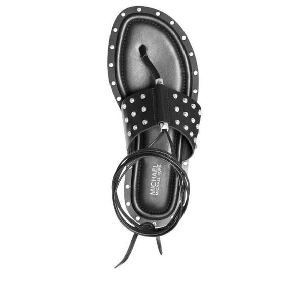 MICHAEL Michael Kors | Black Jagger Ankle-Tie Studded Leather Sandal | Size 7 - Picture 11 of 13